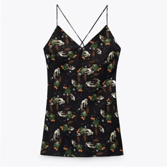 ZARA Mermaid Black Satin Tie Back Mini Slip Dress Size Medium - Picture 4 of 13